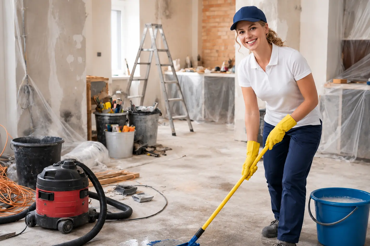 Professional cleaner in home