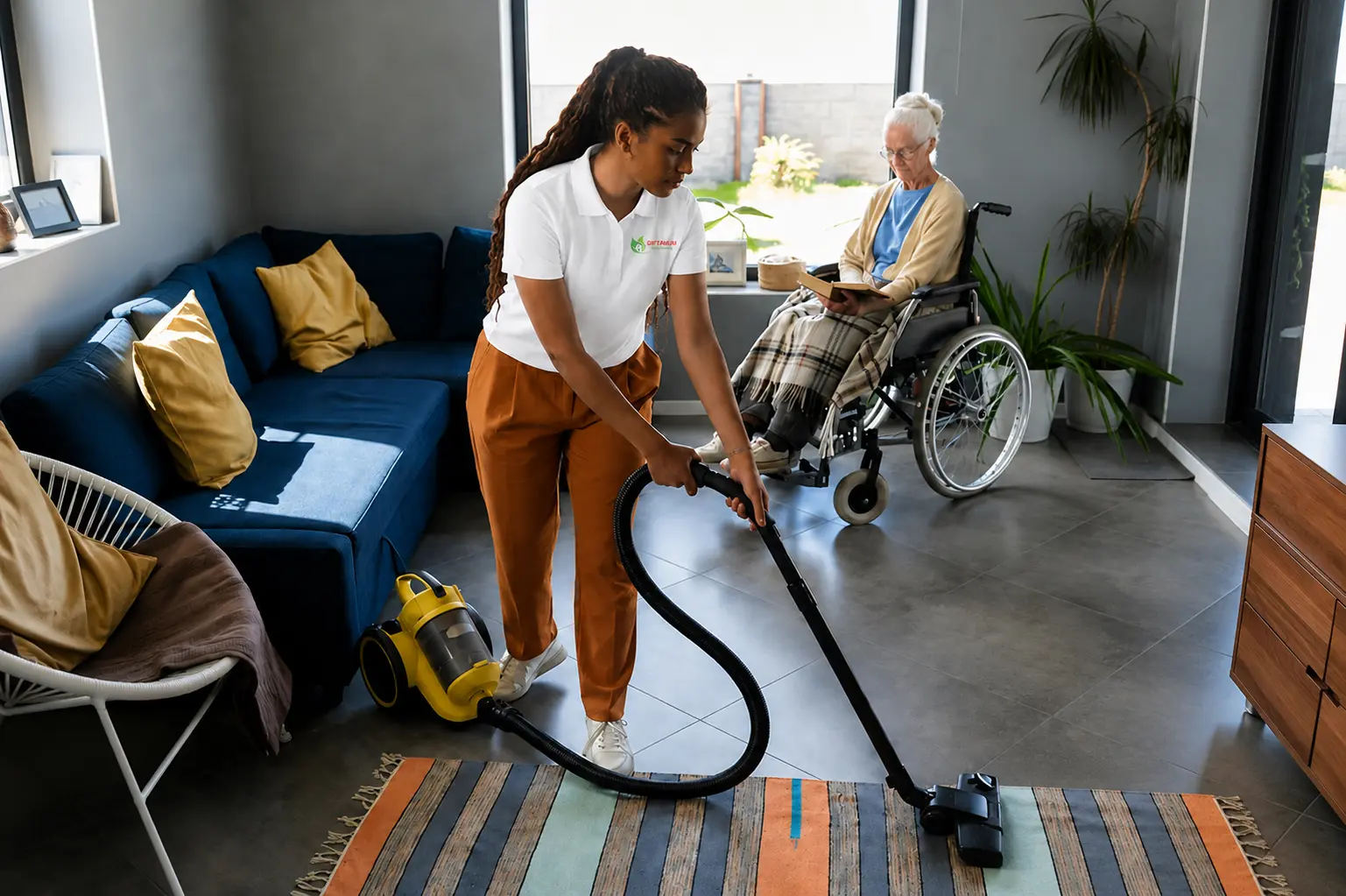 Professional cleaner in home