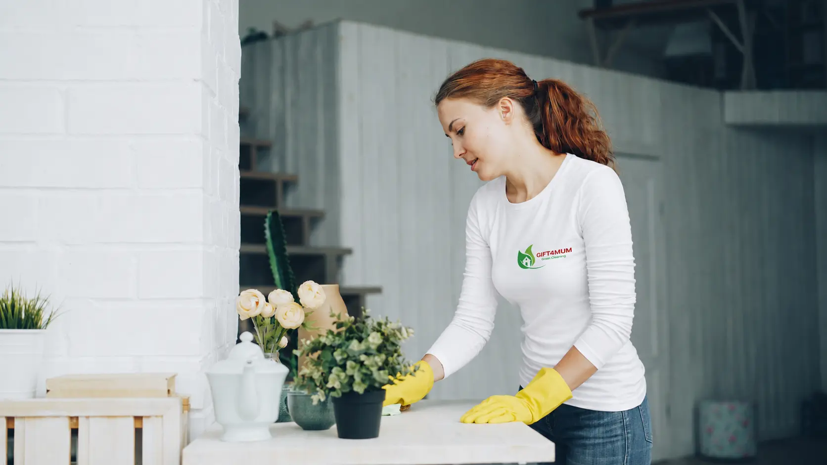Professional cleaner in home