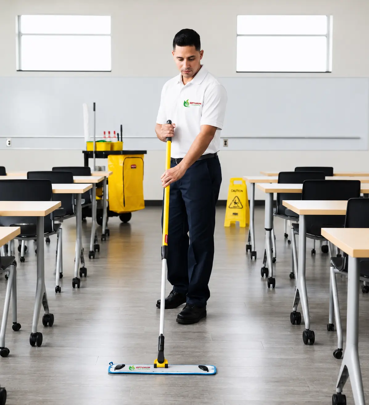 Professional cleaner in home